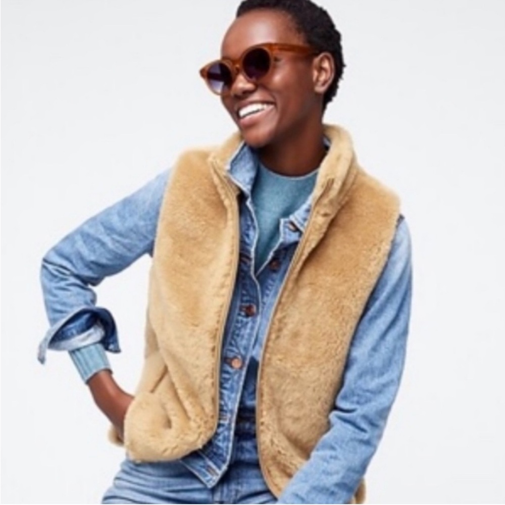 Jcrew Faux Fur Camel Neutral Vest Small